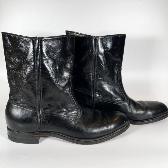 Vintage Frye Deluxe Short Slip on Boots US Size 7A Glossy Black Leather - Picture 4 of 8